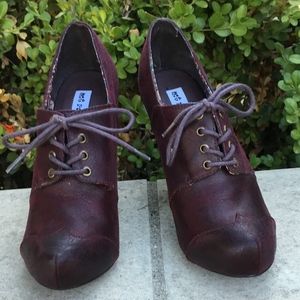 Not Rated Deep Burgundy Lace-up Bootie Heels